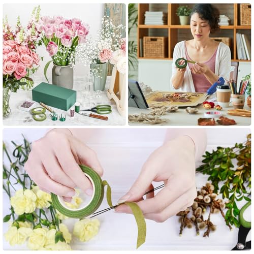 PATIKIL Floral Tape 1/2" x 20 Yard / 12mm x 20m, 3 Pack Flower Wrap Adhesive Tape for Bouquet Stem Wrapping, Grass Green - color: Grass Green