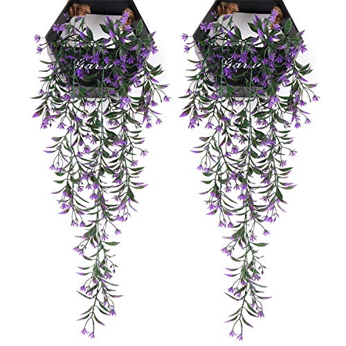 Artificial Flowers Vine, for Christmas Plastic Hanging Ivy Plants Fake Vines Grass Garland Home Garden Outdoor Window Box Indoor Party UV Resistant Wedding DIY Wall Decor Decoration - Purple 2 Pack - color: Flowers Vines/ Purple/ 2 Pack