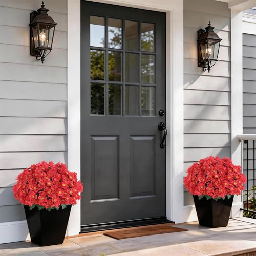 Juxdp 2 Sets of Artificial Camellia Topiary Ball Trees for Front Door(Red) | No Assembly Required, Fade-resistant, Fake Flower Potted Plants, Faux Potted Bushes, for Farmhouse/Porch/Garden/Outdoor Decor - color: Red