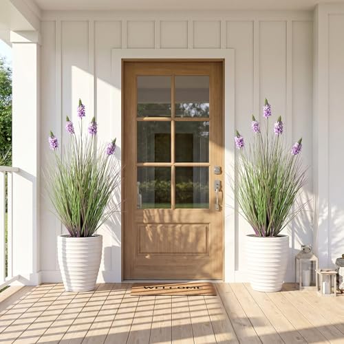 Artificial Grass 3FT - Fake Plants with Hyacinth Flowers, 35 in Tall Ornamental Grass for Indoor Outdoor, Artificial Plant with Pot for Home Living Room Decor, Housewarming Gifts, Purple(2PC) - color: 0.9m Purple2