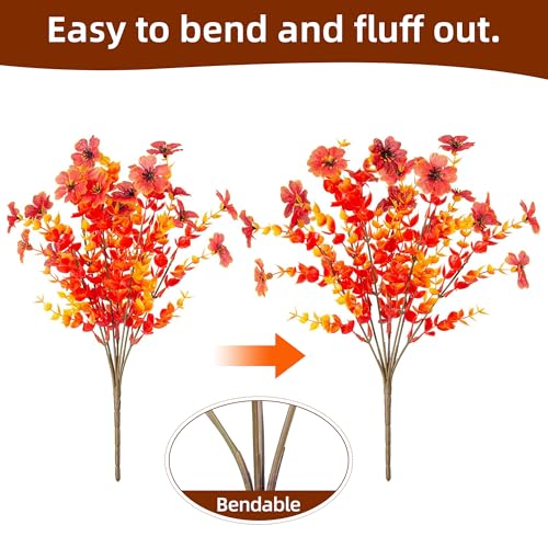 Ivydale Fall Flowers Artificial for Decoration Outdoors Fake Mums 12 Bundles Faux Planters UV Resistant Look Real for Autumn Home Porch Patio Garden Yard, Fall-Orange - color: Fall-orange