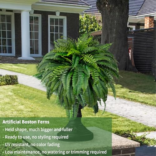 48" Fake Ferns, Ferns Artificial Plants Large, Artificial Boston Fern, Faux Fern for Outdoors Planter Realistic UV Resistant Fake Bush Plants Greenery with 88 Fronds, 1 Pcs