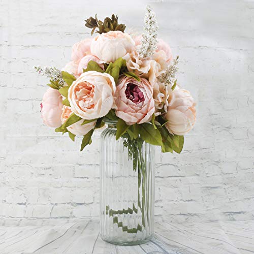 Silk Peony Bouquet Vintage Artificial Peonies Flower for Home Wedding Party Decor (1pcs, Light Pink) - color: Light Pink