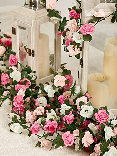PARTY JOY 8pcs 65.6Ft Flower Garland, Fake Rose Vine Artificial Flowers Hanging Rose Ivy Garland for Room Wall Decor Hanging Baskets Wedding Arch Garden Background Decor - color: 8pc-pink-white, size: 8PC