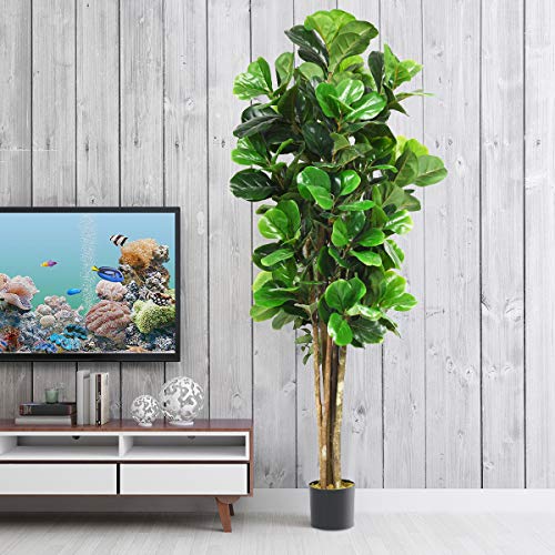 Goplus Fake Fiddle Leaf Fig Tree, 6FT Tall Artificial Tree Greenery Plants in Pots, Decorative Faux Trees for Indoor Home Office - size: 5ft 11in