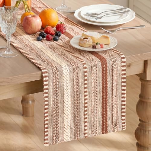 Artoid Mode Caramel Farmhouse Woven Table Runner, Seasonal Holiday Rustic Kitchen Dining Table Decoration for Home Party Decor 12x72 Inch - color: Caramel, size: 12" x 72", Table Runner