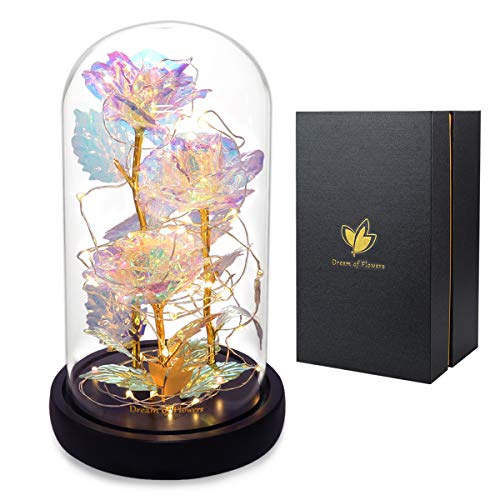 Mothers Day Forever Gifts for Mom, Colorful Flowers Rose in Glass Dome,Galaxy Flowers Rose with 2 Lighted Mode,Rainbow Rose Birthday Gifts for Women,Wife Girlfriend Daughter，Anniversary,Valentines - color: Colorful Rose