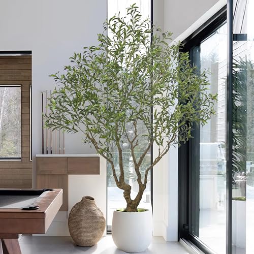Roselywed Artificial Olive Tree 8.2FT with 3342 Leaves & 136 Olive Fruits Deluxe Tall Large Faux Silk Plant 98 Inch Black Pot for Indoor Home Office Porch Mall Hotel School Decor Housewarming Gift - size: 8.2ft