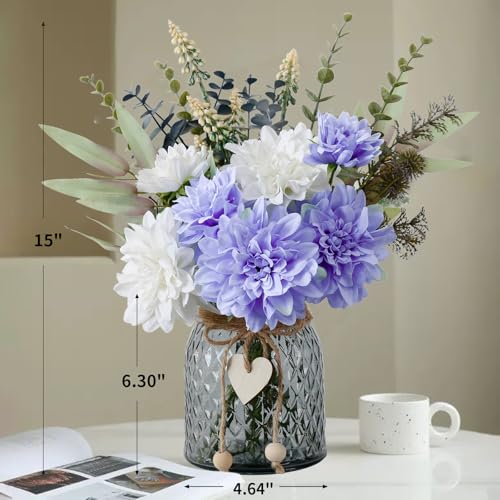 Leftover Fake Flowers in Vase,Faux Flowers in Vase,Table Centerpieces for Dining Room,Flower Centerpieces for Tables,Artificial Flowers,Kitchen Decor,Coffee Table Decor - color: Purple