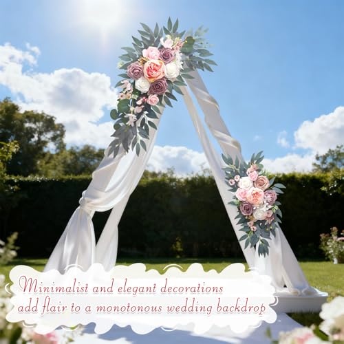 Wedding Arch Flowers (2-Pack), Artificial Dusty Rose Floral Arch Decorations for Weddings Ideal for wedding welcome signage Decorations , banquet backdrop arrangements, and bridal parties (Pink) - color: Pink