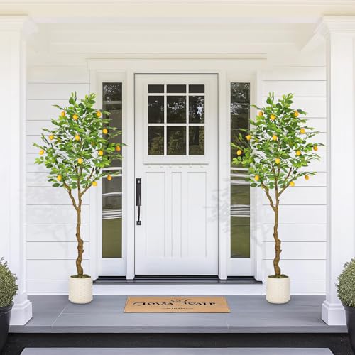 6 ft Artificial Lemon Tree Indoor, Pre Potted Faux Tree with Realistic Fruits & 100 Lighted Tree, Fake Tree for Home Decor; Artificial Plants Indoor for Office,Home,Living Room