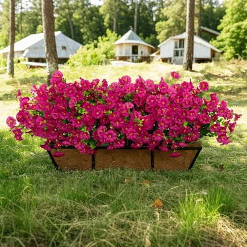 Artificial Flowers for Outdoors Spring Summer Decoration, 16 Bundles Fake Silk Realistic Morning Glory UV Resistant Faux Plastic Plants for Planter Front Door Porch Patio Yard (Fuchsia) - color: Fuchsia