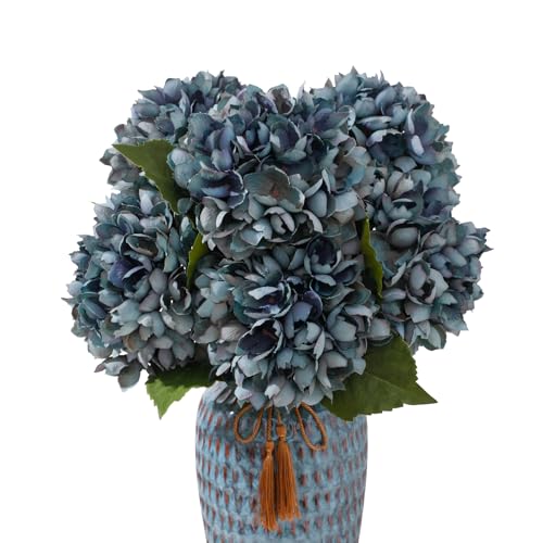 6PCS 21 Inch Lifelike Artificial Silk Hydrangea Flowers, Large Fake Hydrangea Flowers Bouquet with Stems, Full Faux Hydrangea for Home Decor Wedding Table Party Office Decor(Dusty Blue) - color: Dusty Blue