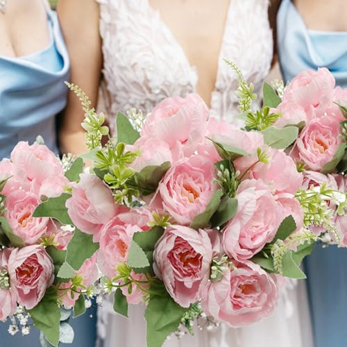Pink Peonies Artificial Flowers, 12 Bundles Fake Peonies Silk Flowers Faux Peonies Flowers Realistic Bouquet for Wedding Home Centerpiece Table Decoration - color: Pink