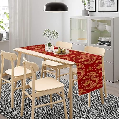 Chinese Dragon Table Runner, Traditional Zodiac Dragon Asian Mythical Dragon Print Table Runner for Home Party Kitchen Dining Table Wedding Party 13x36in - color: Aisa-2, size: 13x36in