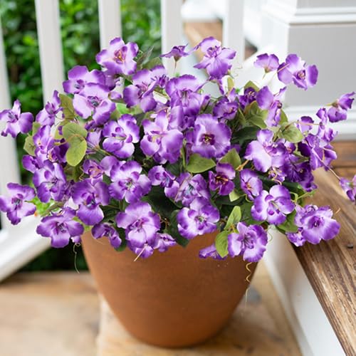 Hoppwodd Hibiscus Artificial Flowers for Outdoors Spring Decoration, 6 Bundles Faux Silk Flowers UV Resistant Look Real Artificial Tropical Flower Fake Plants for Outside Planter Porch Patio - color: Purpleblue