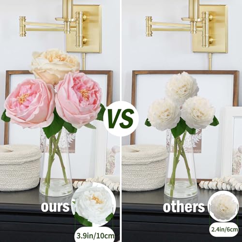 Zythrem Fake Flowers in Vase Artificial Flowers with Vase Pink Peonies with Artificial Water Silk Flower Arrangements for Dining Table Centerpiece Office Bathroom Coffee Kitchen Decoration - color: Pink&white