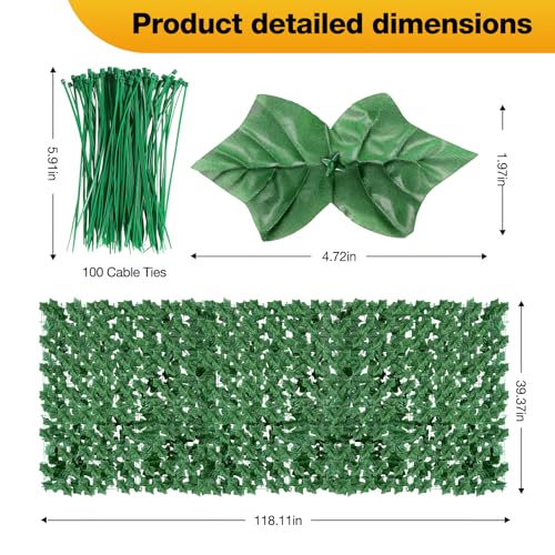 Artificial Ivy Privacy Fence Wall Screen, 39 x 118 in Garden Fake Hanging Plants Vines, Aesthetic Faux Greenery Garland Leaves with Strengthened Joint Prevent Leaves Falling Off for Outdoor Decor - color: Green Ivy, size: 39.37*118.11in