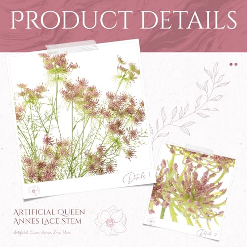4 Pcs Artificial Queen Anne's Lace Stems 28.7 Inch Faux Ammi Majus Flowers Branches Faux Queen Anne's Lace Flowers Fake Carrot Floral Stems for Vase Bouquets Wedding Home Decor(Pink) - color: Pink