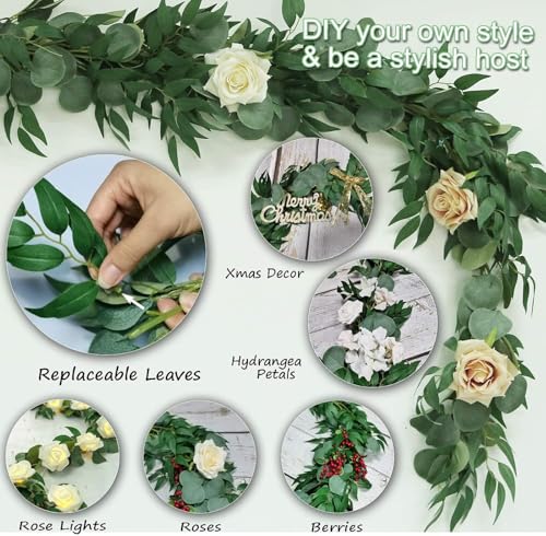 6 Pack Artificial Eucalyptus Garland with Willow Leaves Each 6.5 Feet Faux Greenery Garland for Wedding Arch Mirror DIY Garlands Decor - color: Green-6