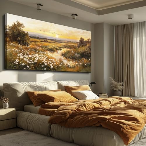ZUITINGHUA Canvas Wall Art For Living Room Large Wall Decor For Office Bedroom Decorations Sunset Landscape Pictures Daisy Field Painting Artwork Room Wall Mural Aesthetic Home Decor 30x60 In - color: Sunset Daisy Field, size: 60"L x 30"W