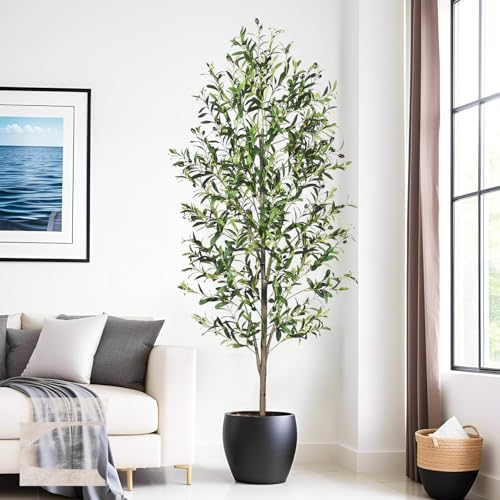 A 6-Foot Tall Artificial Indoor Olive Tree with Realistic Olive Fruits and Buds with Black pots, Suitable for Home Offices and Home Decor Gifts (Including Woven Baskets) - color: C