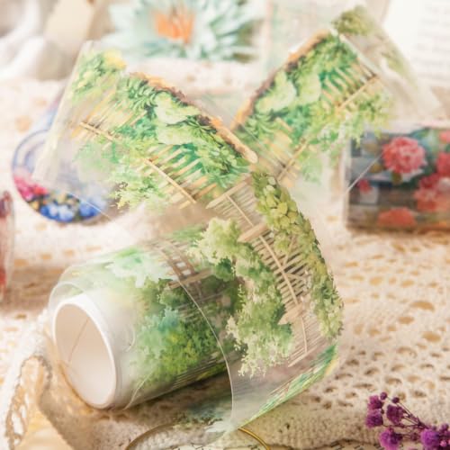 PET Tape Stickers for Journaling 6 Rolls Flower Washi Tape Stickers Decorative Tape for Crafts Scrapbooking Junk Journal Supplies, Plants Fence - color: Plants Fence