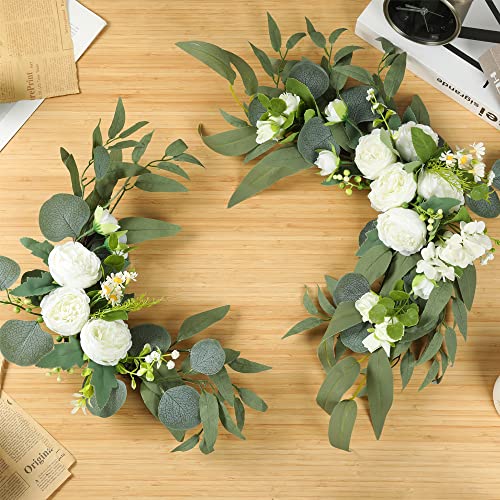 H&W 2pcs Artificial Wedding Arch Flowers for Wedding Sign, Floral Swag Dusty Decor for Reception Ceremony Backdrop(Willow Leaves-Peony-White) - color: Willow Leaves-peony-white
