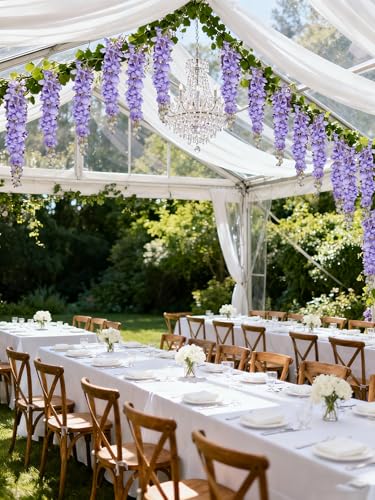 IPOPU 3.9FT Wisteria Artificial Flowers, 4PCS Purple Hanging Flowers, Silk Wisteria Flower with Long Stem for Tall Vase Filling Wedding Wall Backdrop Centerpieces Home Decoration (Purple) - color: Purple