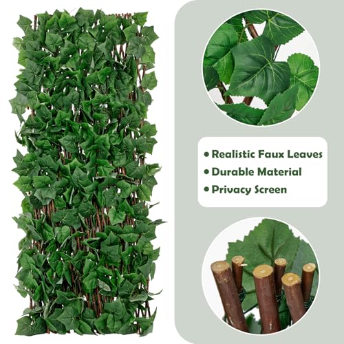 Expandable Fence Privacy Screen for Balcony Patio Outdoor, Greenery Expandable Stretchable Covers Panel Privacy Fence for Balcony Patio Garden, Single Sided Leaves (Green Ivy, 2 Pack) - color: Green Ivy, size: 2 Pack