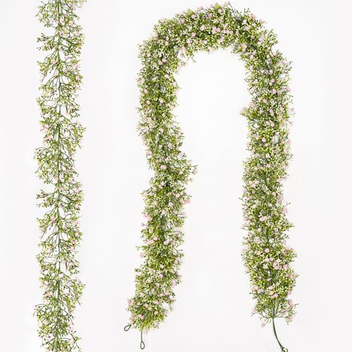 2 Pcs 5.8ft Artificial Baby Breath Flower Vines, Babys Breath Artificial Flowers Real Touch Faux Gypsophila Hanging Fake Baby's Breath Garlands for Wedding and Baby Shower Decor（Pink） - color: Pink