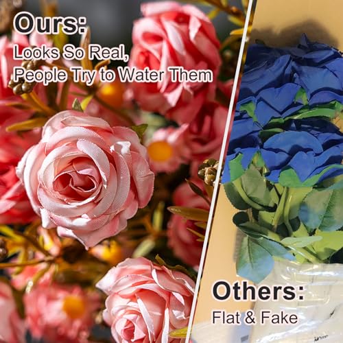 Artificial Rose Flowers for Outdoor 4 Bundles Rose Bouquet with Daisy Faux Flowers UV Resistant for Home Indoor Outside Garden Porch Window Box Balcony Yard Porch Decor (White+Pink) - color: White+pink