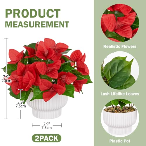 Artificial Small Bougainvillea Plant, Set of 2 Fake Bougainvillea Flower Potted Plant for Indoor Home Living Room Office Wedding Party Tabletop Decoration, Red - color: Red