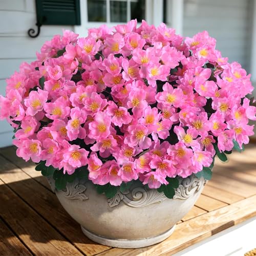 Juxdp 8 Bundles Artificial Camellia, Fake Silk Bouquet Flowers(Pink) | Full＆Vibrant, Fade-resistant, UV-resistant＆Waterproof, for Front Door/Garden/Farmhouse/Outdoor/Home/Spring/Summer Decor - color: Pink