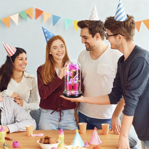 Gifts for Mom Birthday Gifts for Women Pink Rose Eternal Flower Light Up Rose in Glass Dome with Butterfly, Galaxy Crystal Flowers Gifts for Grandma Wife Daughter Her Delivery Prime - color: Light Pink