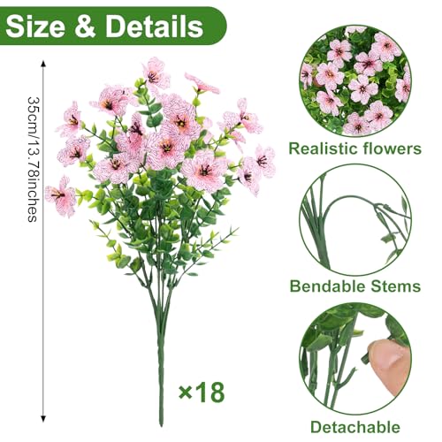 Roberly Artificial Flowers for Outdoors, UV Resistant Silk Faux Flowers Daisy with Eucalyptus Greenery Stems Fake Plastic Plants for Spring Summer Patio Garden Home Decor, 18 Bundles, Pink - color: Pink