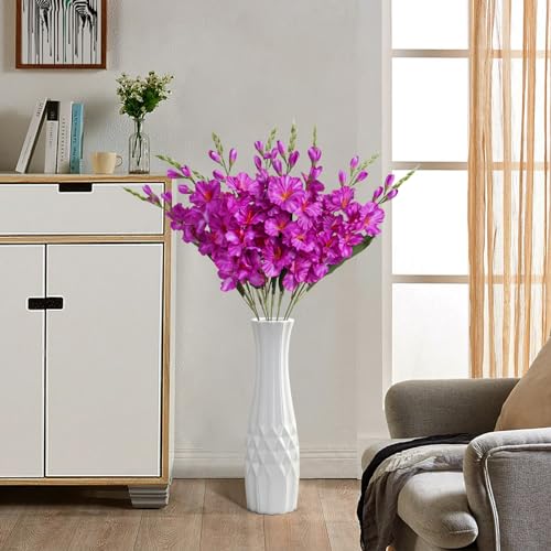 IPOPU 10 PCS Gladiolus Artificial Flowers 30.3 in Gladiolus Flowers Silk Gladiolus Flowers with Stems Artificial Gladiolus Flowers Faux Gladiolus for Home Wedding Office Decoration(Fuchsia) - color: Fuchsia