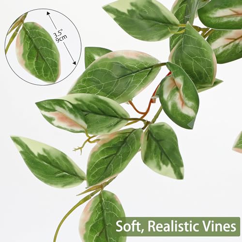 DILATATA Fake Plants Artificial Potted Plants 20 Inch Faux Peperomia Ivy Vine Plant Hanging Plant for Home Office Desk Shelf Indoor Outdoor Decor - color: Peperomia-green&pink
