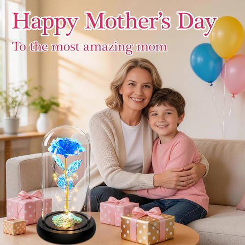 Childom Mothers Day Mom Gifts for Mom,Birthday Gifts for Women Moms Grandma,Flowers for Delivery Prime,Blue Light Up Rose in A Glass Dome,Anniversary Valentines Roses Gift for Her Wife Daughter - color: Blue Large