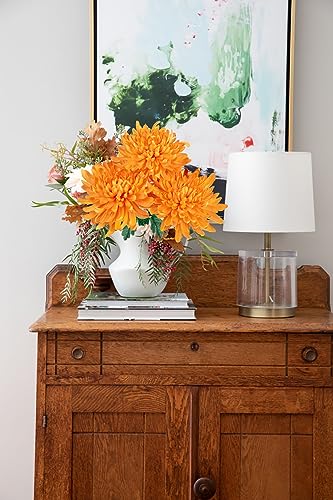 Briful 6 Pcs Orange Artificial Mums for Outdoors Fall – 25.6’’ Long Stem Faux Chrysanthemums, Large 6’’ Silk Fall Flowers for Wedding Bouquets, Centerpieces, Porch Décor, Indoor Home Decoration - color: Orange