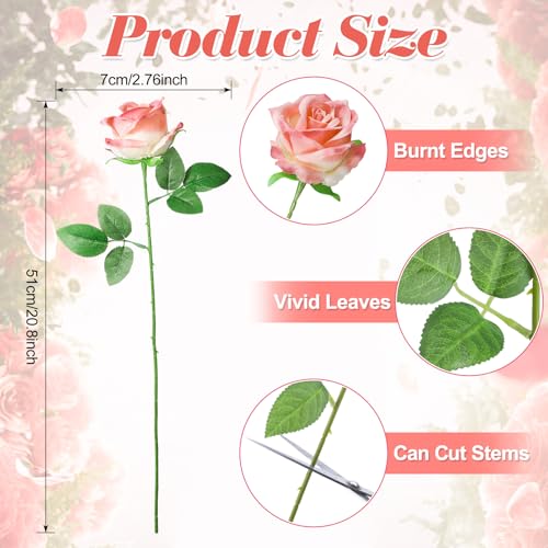 36 Pcs Pink Champagne Rose Artificial Flowers Bulk with Long Stem,Realistic Silk Fake Roses Plastic Roses Bouquet Artificial Flowers for Bridal Wedding Arrangement Table Centerpieces Decor - color: Pink, Champagne