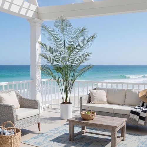 Artificial Palm Tree 7FT Tall Faux Palm Tree Indoor Fake Plants Faux Tropical Plant, UV Resistant & Maintenance Free Indoor/Outdoor Fake Tree in Pot for Home Office Living Room Patio Decor - style: 7FT Fine Leaved