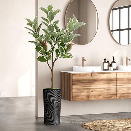Artificial Tree in Geometric Spiral Pattern Planter, Fake Rubber Silk Tree for Indoor and Outdoor Home Decoration - 70" Overall Tall (Plant Pot Plus Tree) - style: Rubber