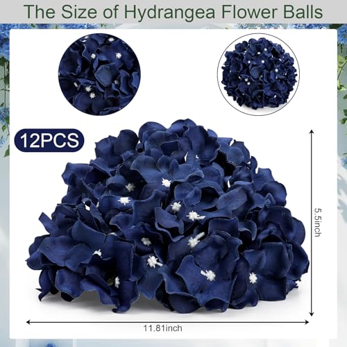 11.81 Inch Hydrangea Flower Balls for Centerpieces - 12 PCS Artificial Floral Arrangement Large Fake Silk Kissing Ball for Wedding Table Home Party Decor - Navy Blue - color: Navy Blue-11.81 Inch-12 Pcs, size: Large Size