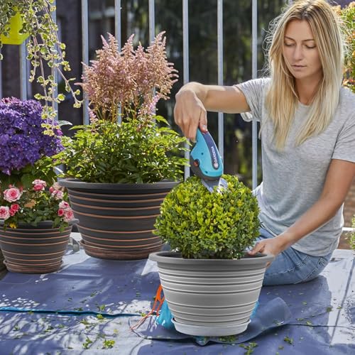 KPUVX 12 Inch Plastic Flower Pot for Indoor and Outdoor Plants, 3 Pack Large Planters with Drainage Holes & Saucers, Retro Antique Imitation Decorative Garden Pots - color: Red Brown