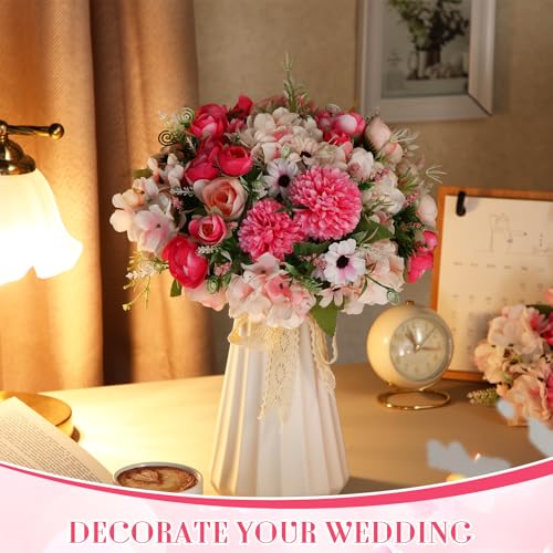 Tigeen Peonies Artificial Flowers Faux Roses Silk Flowers Hydrangea Artificial Bouquet for Wedding Table Centerpiece Floral Vase Home Office Bridal Decor(Rose Red,12 Bundles) - color: Rose Red