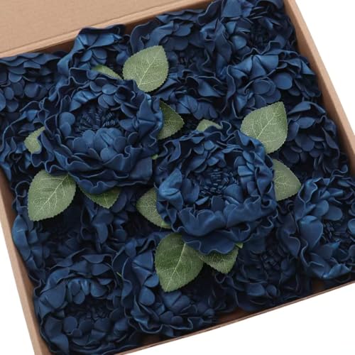 Artificial Flowers 16PCS 4" Navy Blue Blooming Peonies Fake Roses with Stem for DIY Wedding Bouquets Centerpieces Baby Shower Party Home Decorations - color: Navy Blue