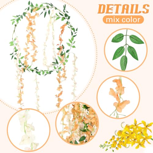 Thiccywoov 4pcs Wisteria Artificial Flowers Garland, 7.2Ft/Piece Wisteria Hanging Flowers Garland for Wedding Arch Decoration Outdoor Ceremony Home Backdrop Garden (Champagne,Orange) - color: Champagne,orange