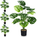 Giegxin 4 Pack Fake Plants 28'' Large Tall Artificial Monstera Faux Potted Tropical Faux Monstera Plants 18 Decorative Split Leaves Sage Green for Indoor Outdoor Front Porch Home Tree Decor