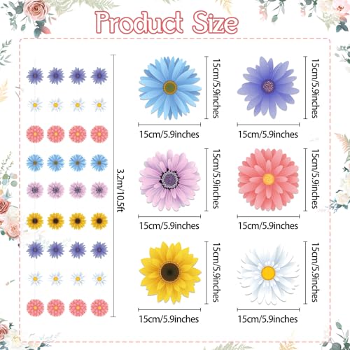 4PCS Flower Ceiling Decorations, Hanging Flowers Garland Spring Daisy Baby Shower Decorations for Girl Birthday Paper Floral Garland for Garden Fairy Tea Party Office Classroom Summer Decorations